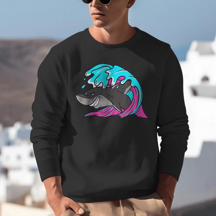 Retro 80s Shark Whale Diving Nostalgia Shark Party Unisex Sweatshirt Retro 80s Shark Whale Diving Nostalgia Shark Party Unisex Sweatshirt