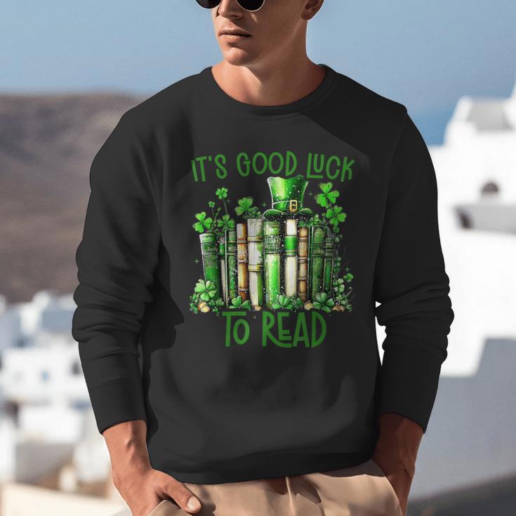 Retro Book Lucky Reading Teacher St Patrick's Day -Adults Small Cotton Blend Polyester Blend Short Sleeve Unisex Sweatshirt