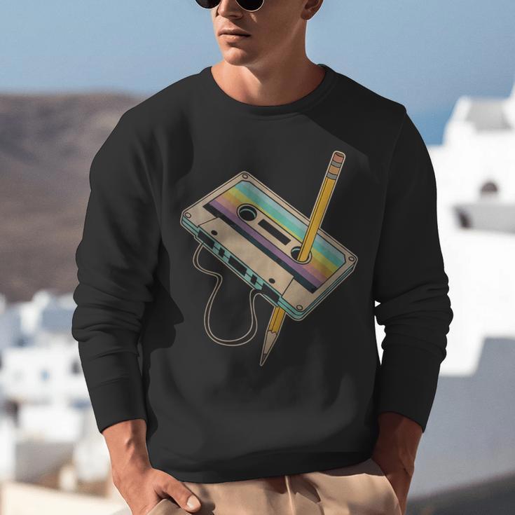 Retro Cassette And Pencil 80s 90s Nostalgia Music Lover Unisex Sweatshirt