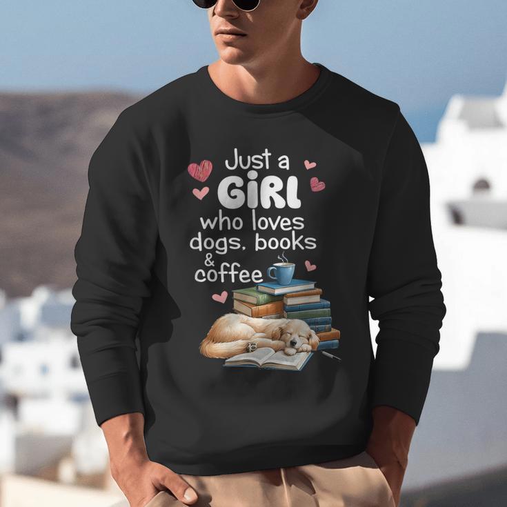 Retro Just A Girl Who Love Dogs Books And Coffee Bookworm Unisex Sweatshirt