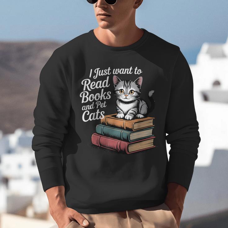 Retro I Just Want To Read Books And Pet Cats Cat For Men Women Kids Unisex Sweatshirt