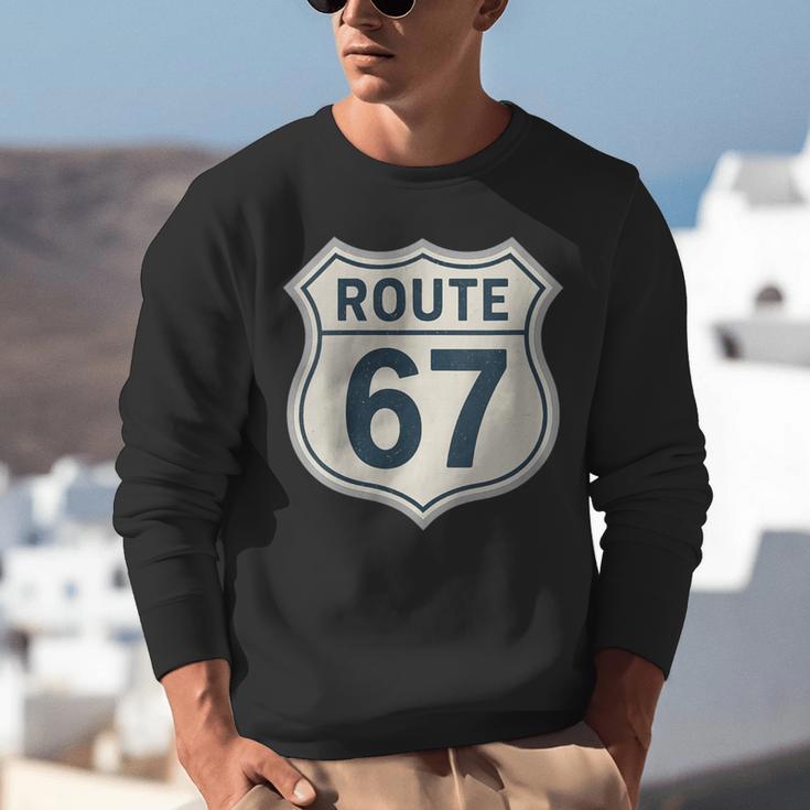 Retro Route 67 Highway Sign Vintage Road Nostalgia Unisex Sweatshirt