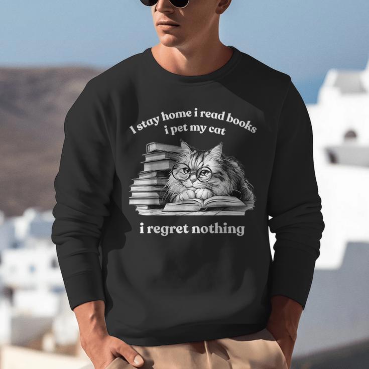 Retro I Stay Home I Read Books I Pet My Cat I Regret Nothing Unisex Sweatshirt