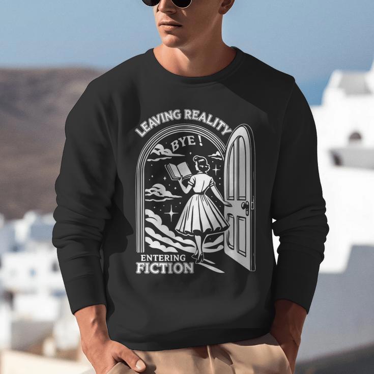 Retro Trendy Bookish Book Lover Reading Quotes Leaving Reality Entering Fiction -Adults Small Short Sleeve T-Shirt Unisex Sweatshirt