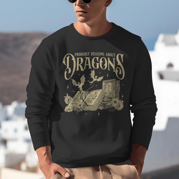 Romantasy Reader Book Reading Probably Reading About Dragons Unisex Sweatshirt