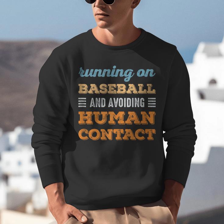 Running On Baseball Social Introvert Humor Vintage Unisex Sweatshirt
