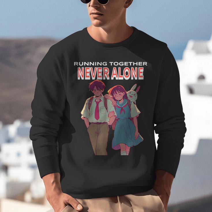 Running Together Always Connected Anime Nostalgia Message Unisex Sweatshirt