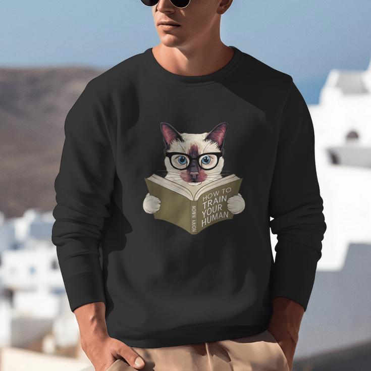 Siamese Cat Reading Book How To Train Your Human Humorous Unisex Sweatshirt Siamese Cat Reading Book How To Train Your Human Humorous Unisex Sweatshirt