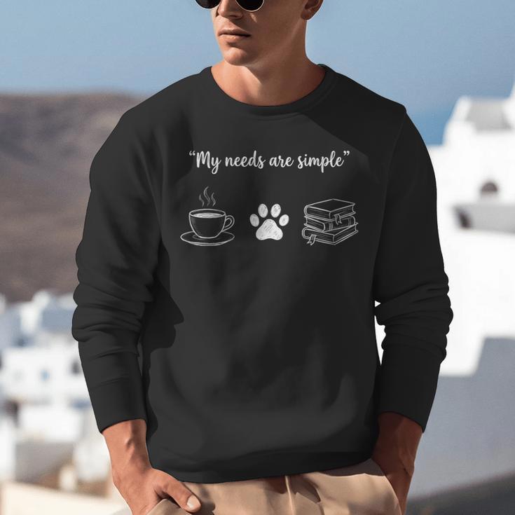Simple Needs Coffee Paw & Books Reading Graphic Book Lovers Unisex Sweatshirt