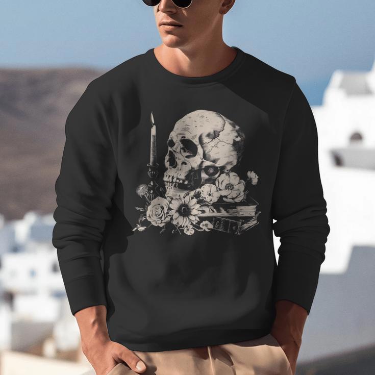 Skull Books Flowers Goth Reader Grunge Dark Alt Aesthetic Unisex Sweatshirt