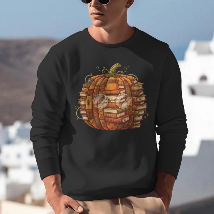 Smart Book Pumpkin Retro Fall Teacher Reading Halloween Unisex Sweatshirt