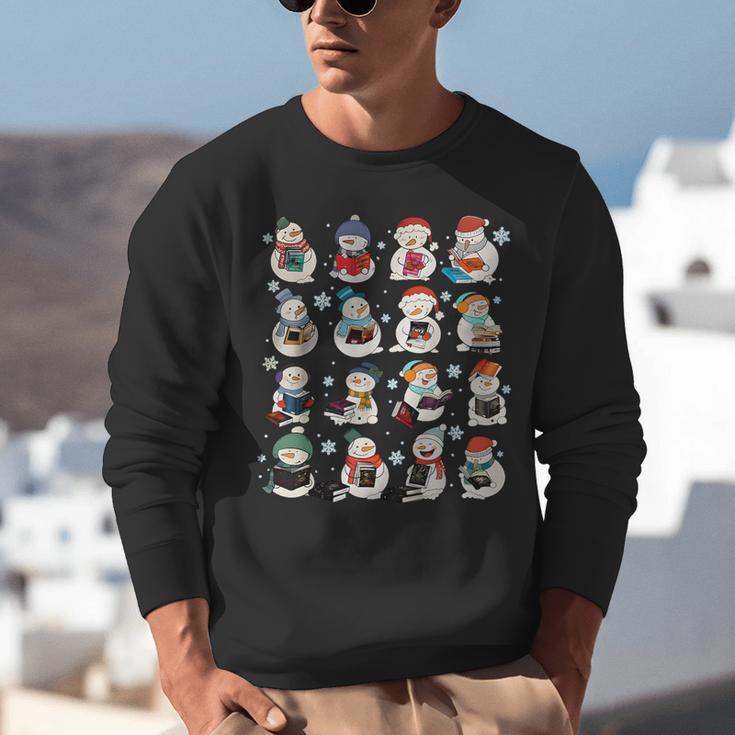 Snowman Reading Book Christmas Cozy Book Lover Bookish Unisex Sweatshirt