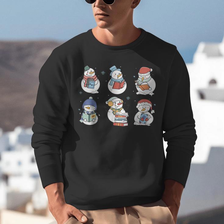 Snowman Reading Book Santa Christmas Bookish Teacher Unisex Sweatshirt