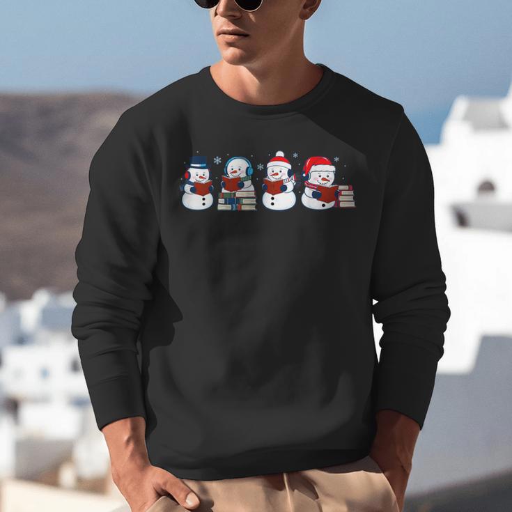 Snowman Reading Books Teacher Librarian Bookworm Christmas Unisex Sweatshirt