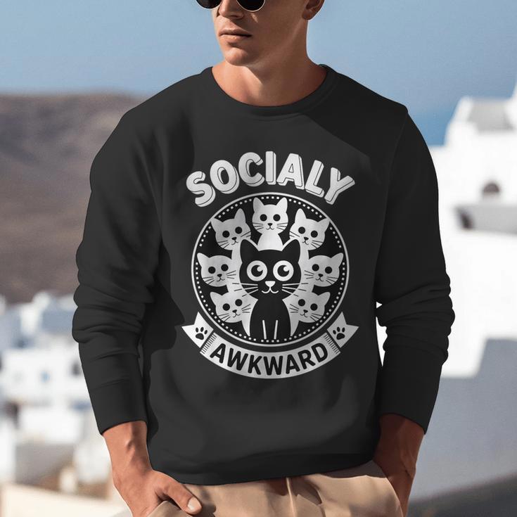 Socially Awkward Cute Introvert Cat Meme Anti-Social Club Unisex Sweatshirt