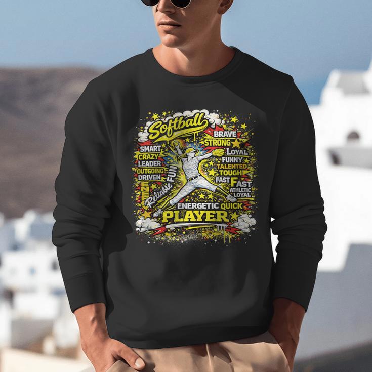 Softball Pitcher Best Traits Brave Retro Pop Comic Book Art Unisex Sweatshirt