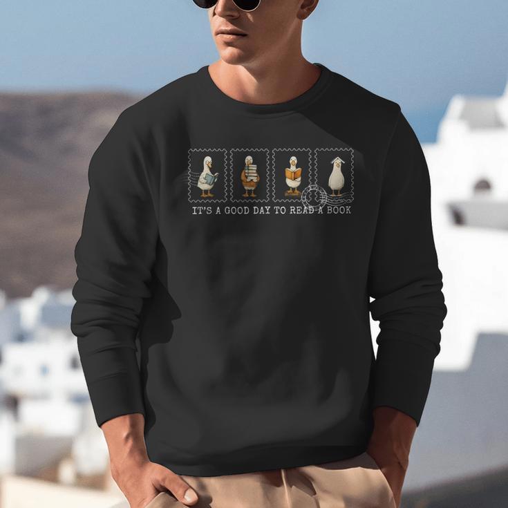 Stamp It's A Good Day To Read A Book Silly Goose Reading Unisex Sweatshirt