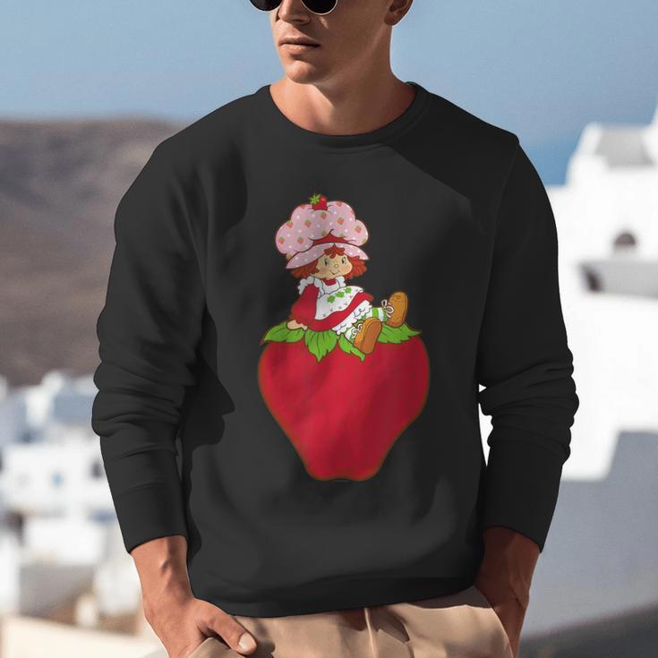 Strawberry Shortcake Sitting On Strawberry Retro Nostalgia Unisex Sweatshirt