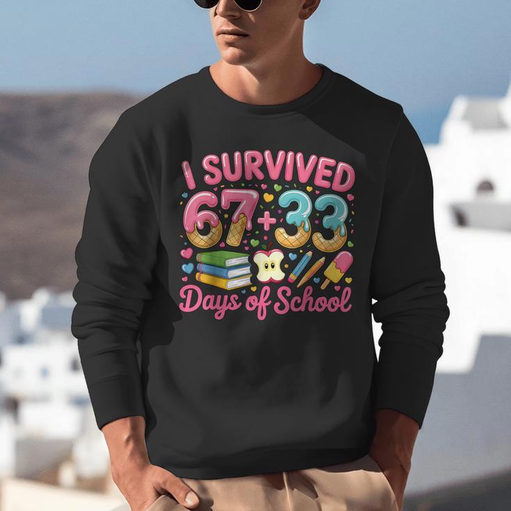 Survived 67 Days Of School Ice Cream Drip Apple Pencil Book Unisex Sweatshirt Survived 67 Days Of School Ice Cream Drip Apple Pencil Book Unisex Sweatshirt
