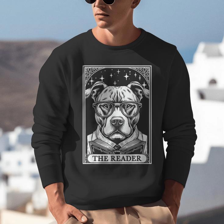 Tarot Card Vintage Pit Bull Pittie Dog Book Lover The Reader Unisex Sweatshirt