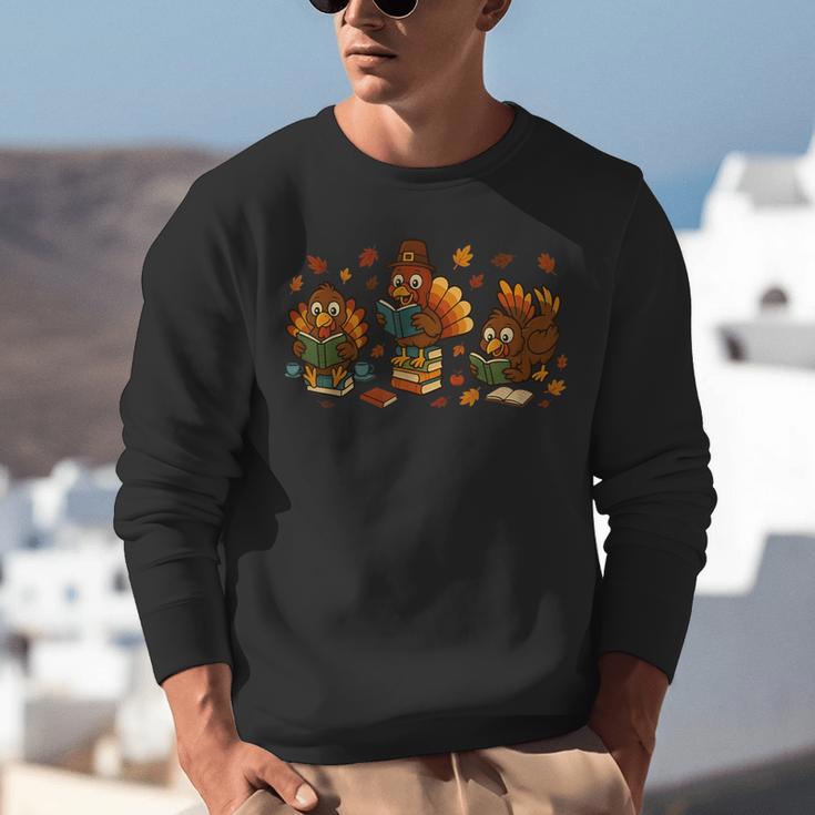 Teacher Fall Thanksgiving Turkey Reading Books Lovers Unisex Sweatshirt