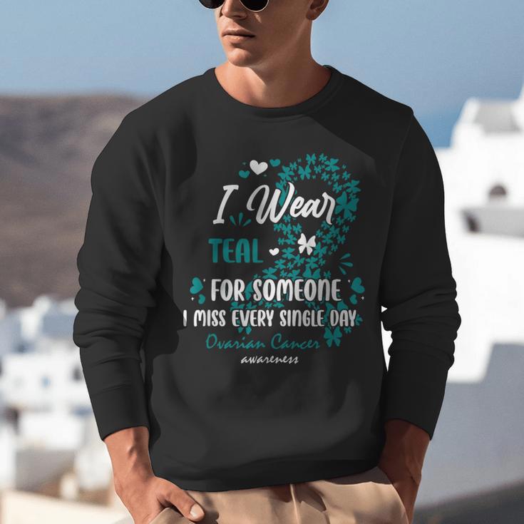 Teal Ovarian Cancer Angel Memory Warrior Support Family Unisex Sweatshirt