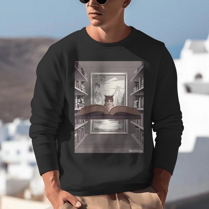 Totally Weird Tees Cat Library Book Reading Literary Unisex Sweatshirt Totally Weird Tees Cat Library Book Reading Literary Unisex Sweatshirt