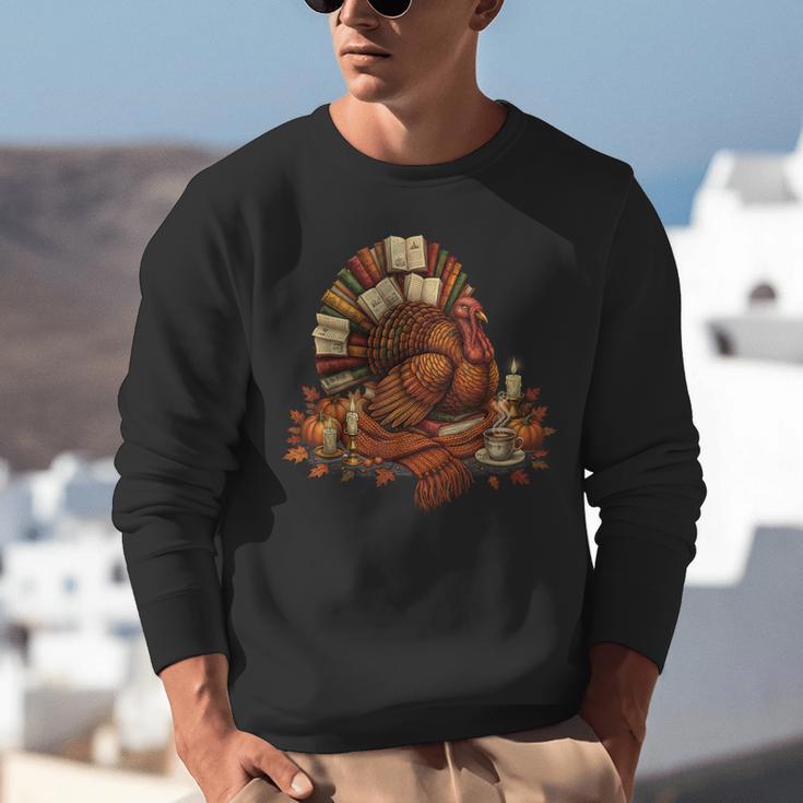 Turkey Reading Books Fall Season Thanksgiving Teacher Book Unisex Sweatshirt