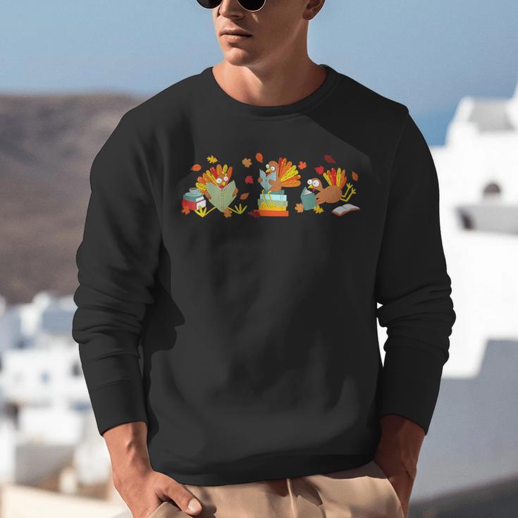 Turkey Reading Books Fall Thanksgiving Teacher Book Lovers Unisex Sweatshirt