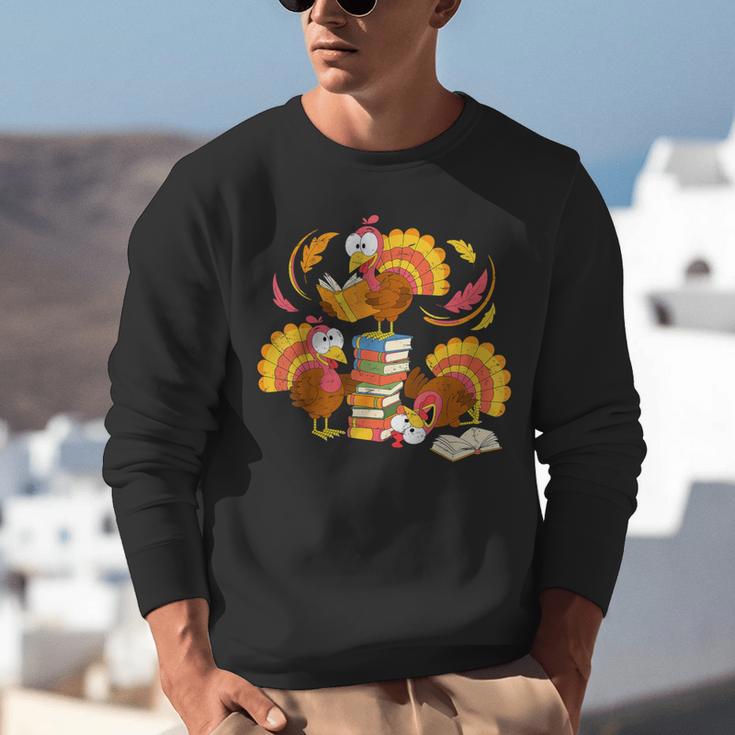 Turkey Reading Books Fall Thanksgiving Teacher Librarian Unisex Sweatshirt