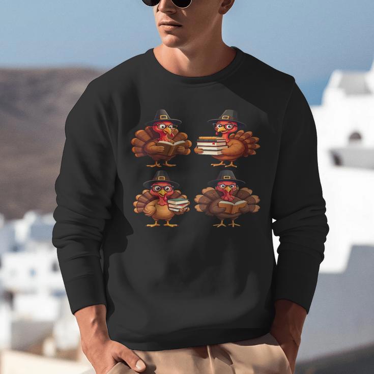 Turkey Reading Books Shirt Thanksgiving Turkey Bookworm Unisex Sweatshirt