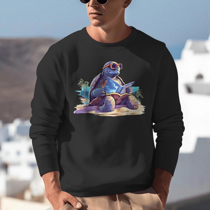 Turtle Wearing Sunglasses Reading A Book On The Beach Summer Unisex Sweatshirt