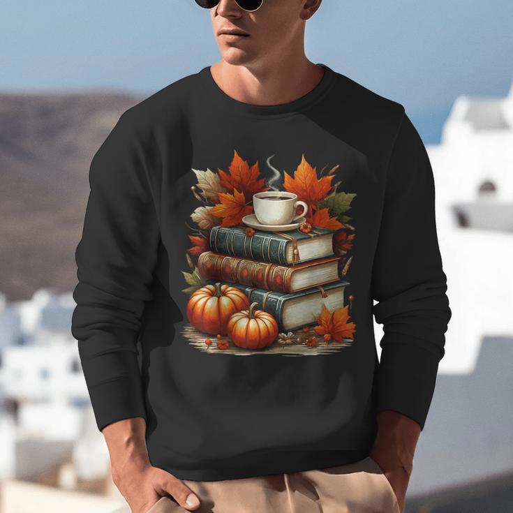 Vintage Autumn Books Coffee Pumpkin Fall Reading Unisex Sweatshirt