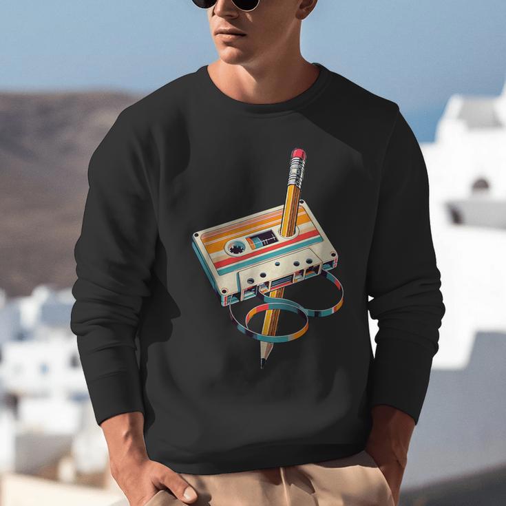 Vintage Cassette Tape And Pencil Nostalgia Party 70s 80s 90s Unisex Sweatshirt