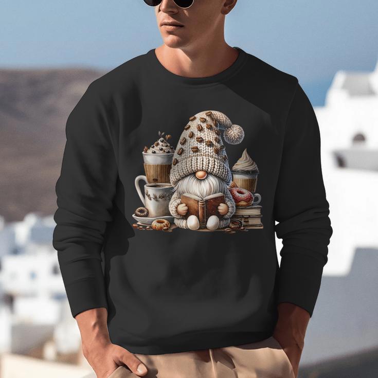Vintage Cute Gnome Reading Book Coffee Latte Men Women Kids Unisex Sweatshirt