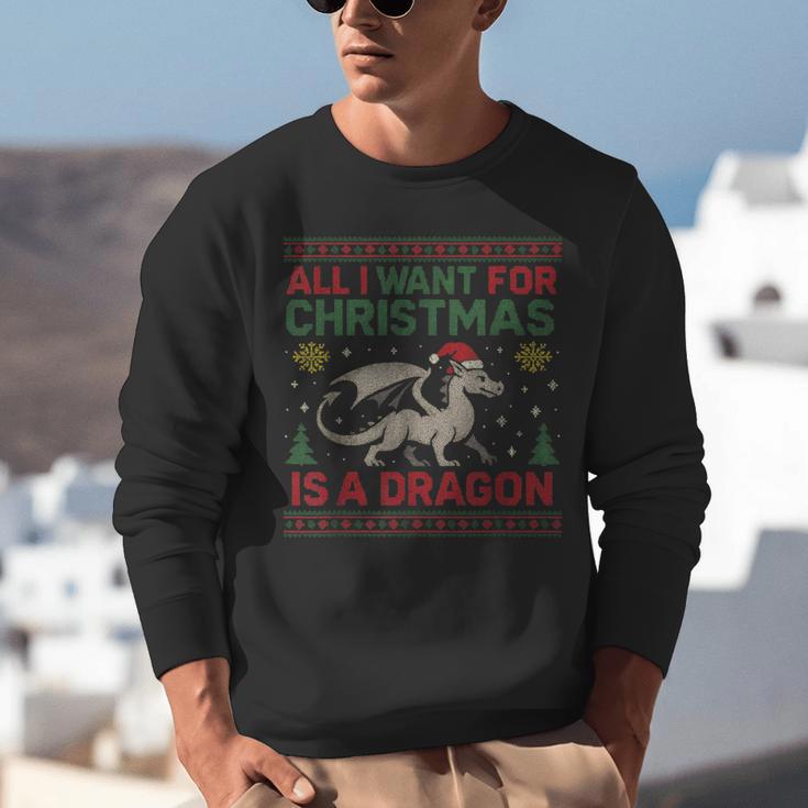 All I Want For Christmas Is A Dragon & Books Ugly Sweater Unisex Sweatshirt