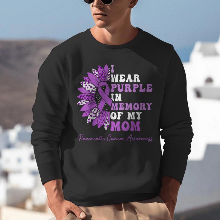 I Wear Purple In Memory Of My Mom Pancreatic Cancer Ribbon Unisex Sweatshirt