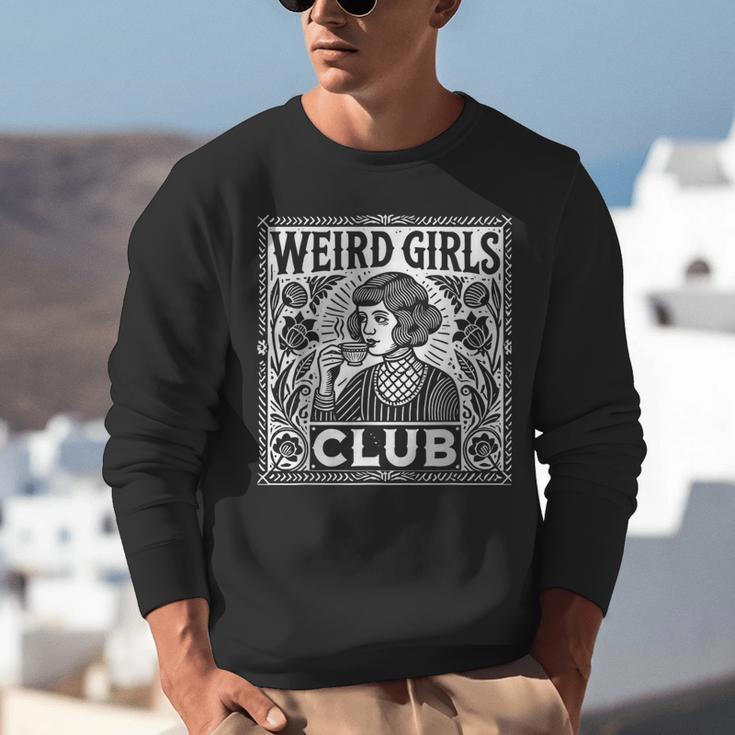 Weird Girls Club Vintage Linocut Retro Introvert Aesthetic Unisex Sweatshirt