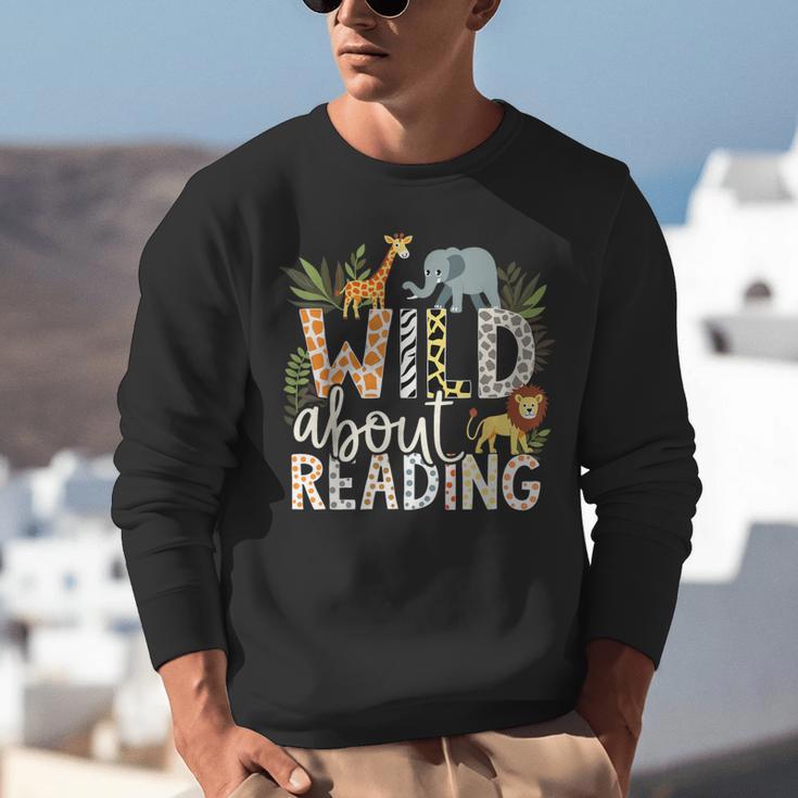 Wild About Reading Animals And Book Lovers Unisex Sweatshirt
