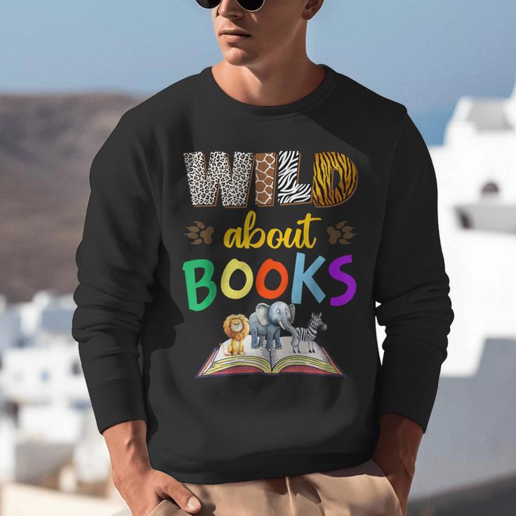 Wild About Reading Books Reader Bookworm Animals Book Lover Unisex Sweatshirt