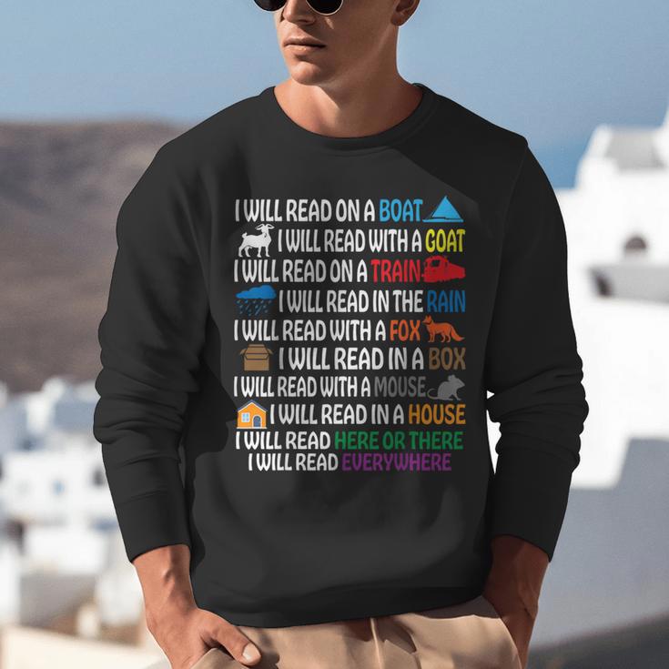 I Will Read Books On A Boat & Everywhere Reading Kids Book Unisex Sweatshirt