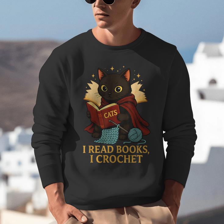 Wizard Cat Reading a Book While Crocheting Unisex Sweatshirt