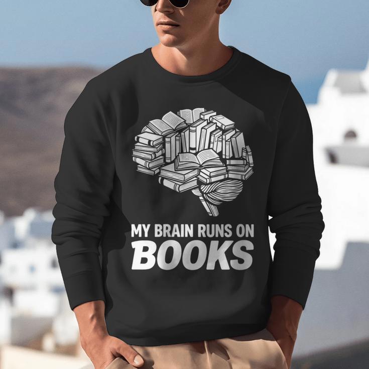 Women's My Brain Runs On Books Reading Bookworm Men Women Unisex Sweatshirt