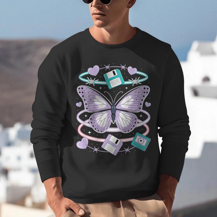 Y2K Butterfly Floppy Disk Art Digital Nostalgia Unisex Sweatshirt