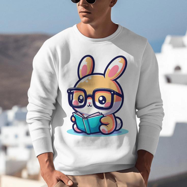 Adorable Book Lover Rabbit With Reading Glasses Cute Premium Unisex Sweatshirt Adorable Book Lover Rabbit With Reading Glasses Cute Premium Unisex Sweatshirt