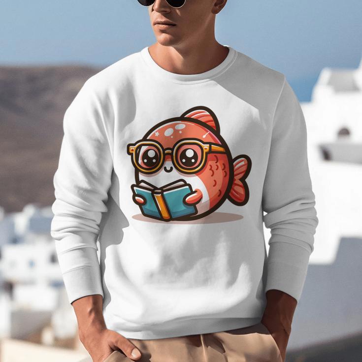 Adorable Book Lover Salmon With Reading Glasses Cute Unisex Sweatshirt