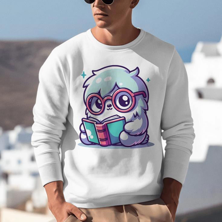 Adorable Book Lover Yeti With Reading Glasses Cute Unisex Sweatshirt