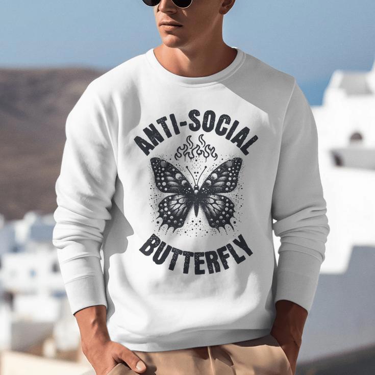Anti-Social Butterfly Awkward Introvert Homebody Humor Unisex Sweatshirt