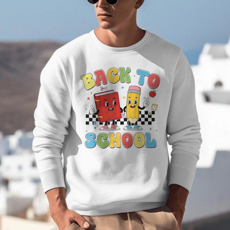 Back To School Checkered Book Pencil Groovy Teacher Student Unisex Sweatshirt Back To School Checkered Book Pencil Groovy Teacher Student Unisex Sweatshirt