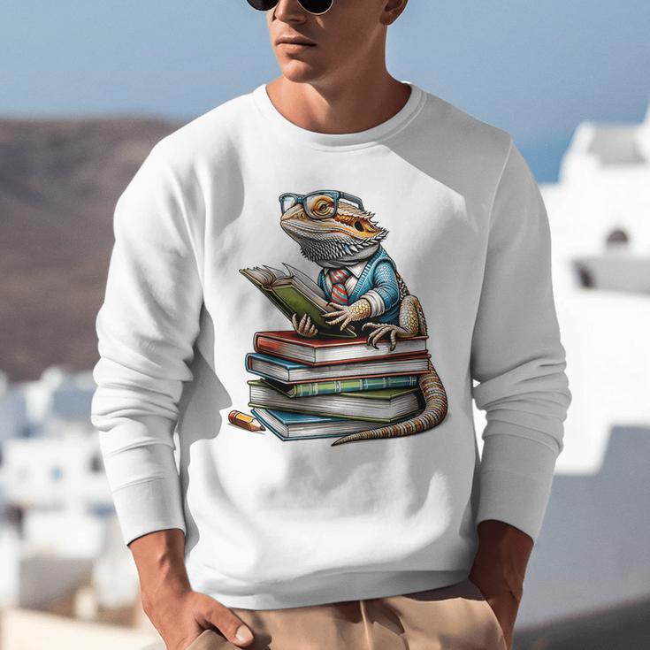 Bearded Dragon Reading Books Matching Bookworm Librarian Unisex Sweatshirt